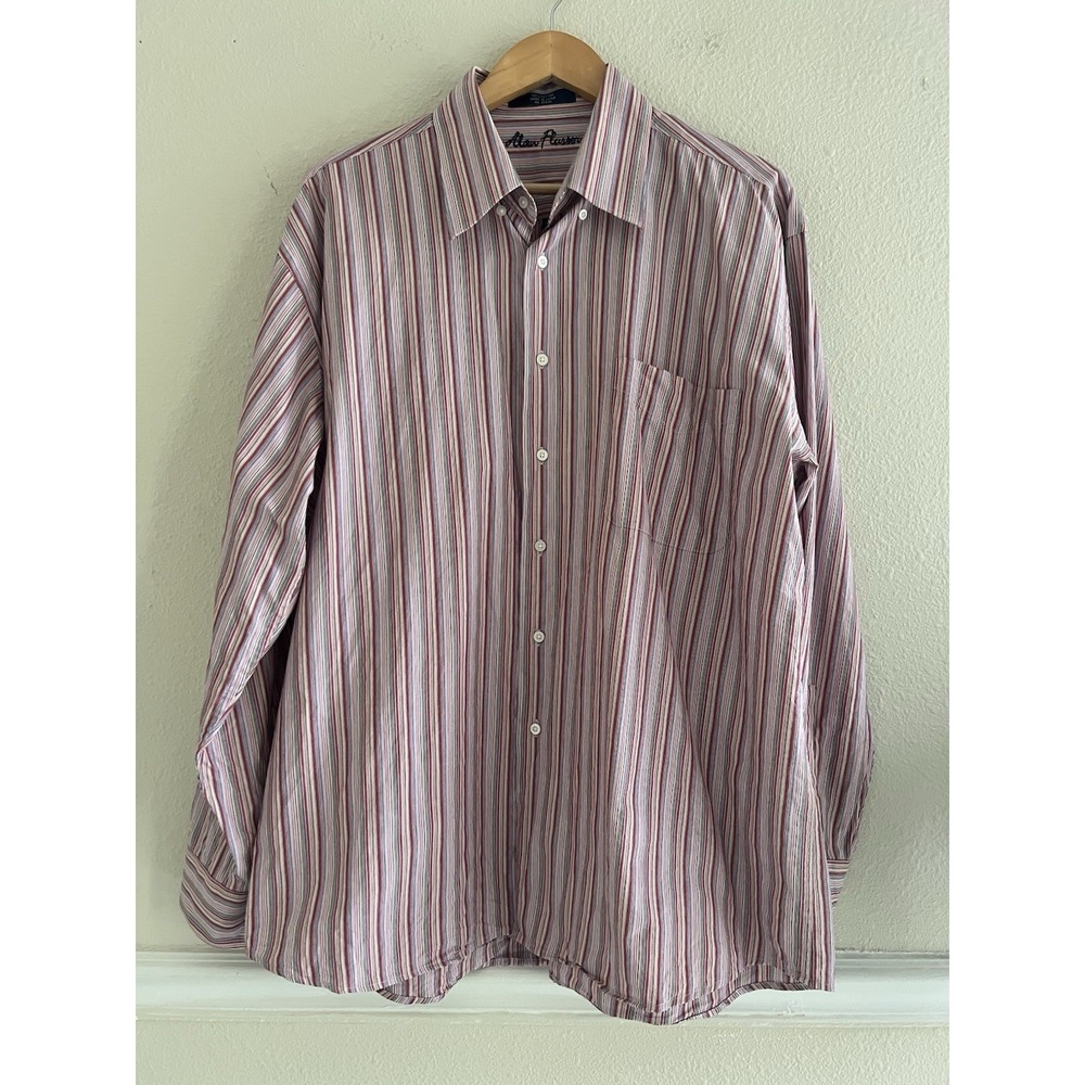 Alan Flusser Button Down Long Sleeve Shirt Mens XL Pink Striped Classic Office